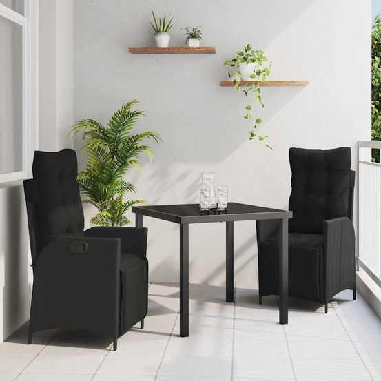 Ensemble de salle à manger pour jardin 3 pcs noir polyrotin