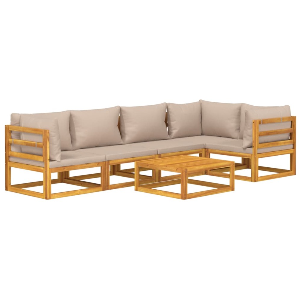 Salon de jardin meuble d'extérieur ensemble de mobilier 6 pièces avec coussins taupe bois massif