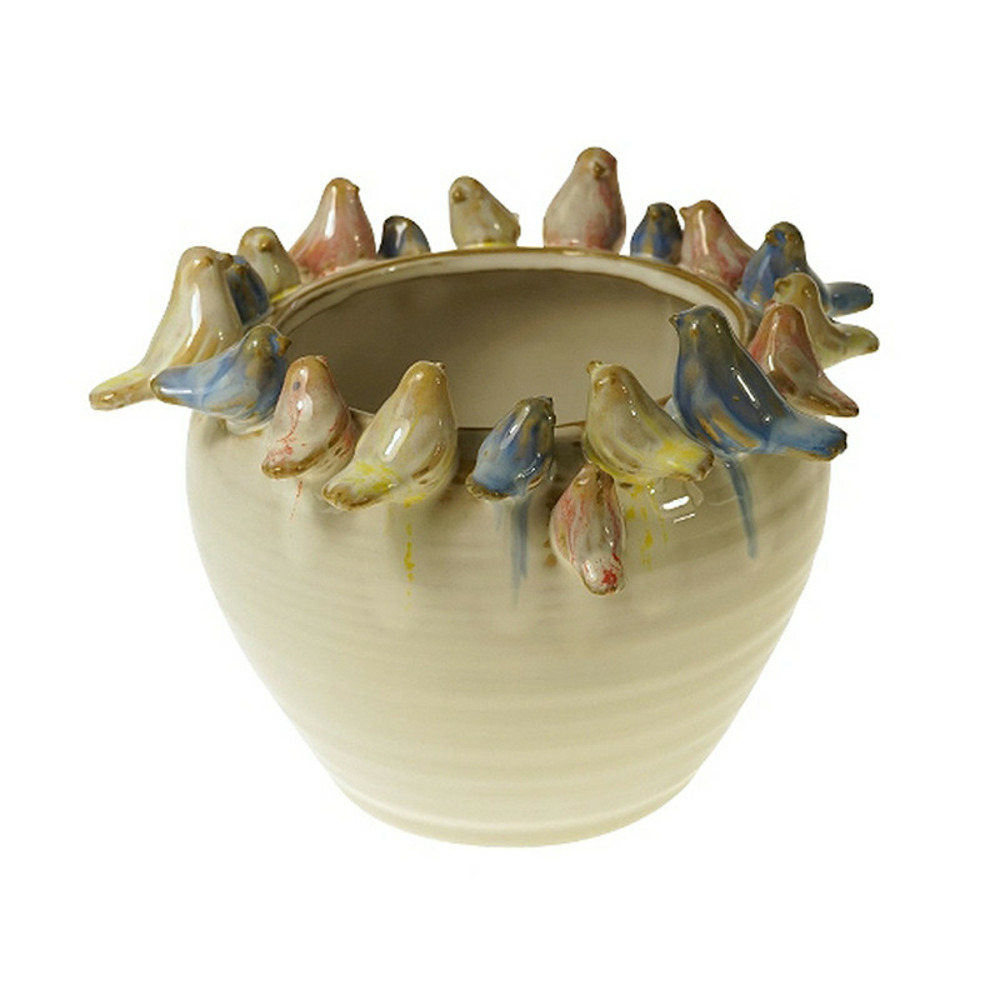 Vase céramique aux oiseaux colorés 21x21x16cm