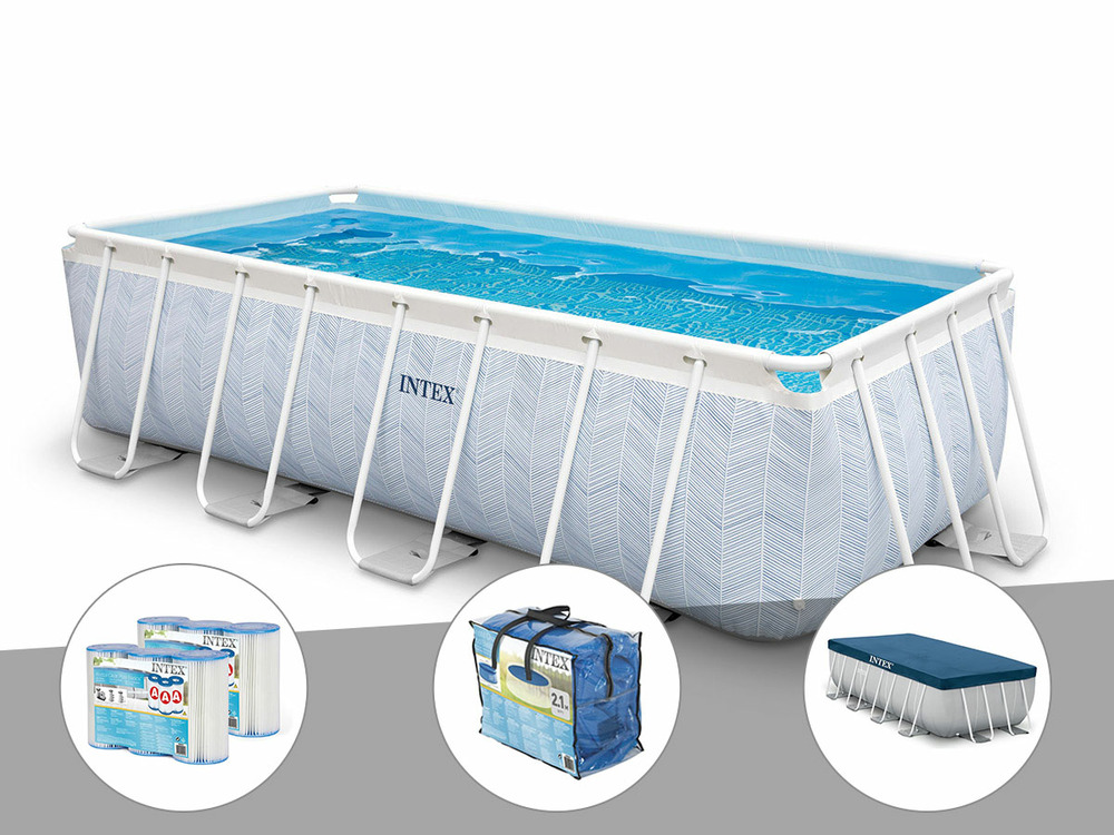 Kit piscine tubulaire chevron rectangulaire 4,00 x 2,00 x 1,00 m + 6 cartouches