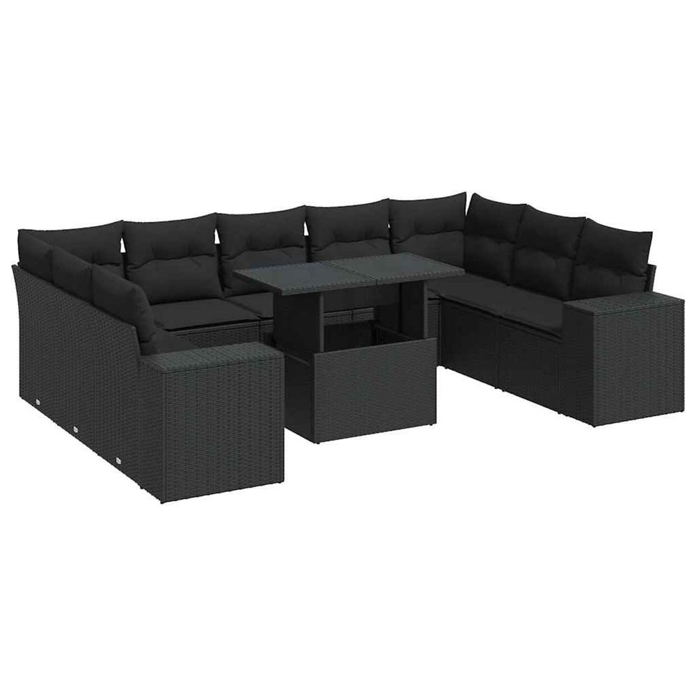 Salon de jardin 10 pcs avec coussins noir résine tressée