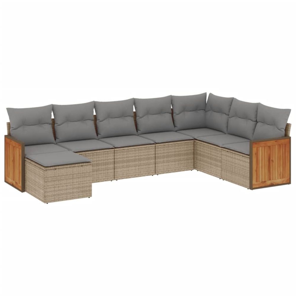 Salon de jardin avec coussins 8 pcs beige résine tressée