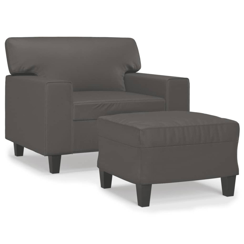 Fauteuil avec repose-pied gris 60 cm similicuir