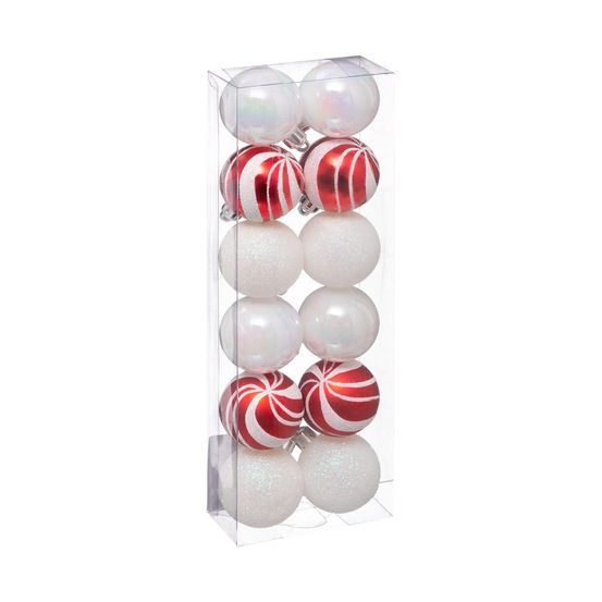 Déco de sapin lot de 12 boules de noël d 4 cm - rouge et blanc