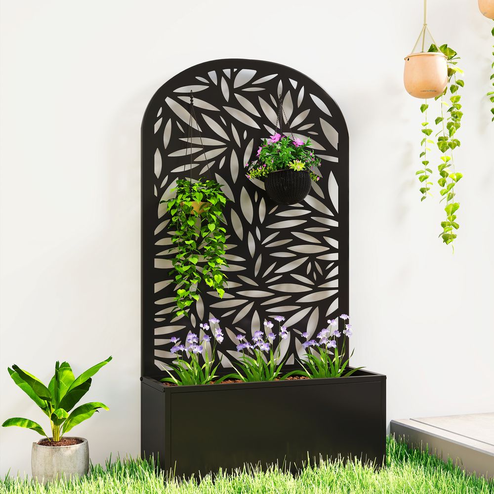 Jardinière treillis métal jardin balcon support plantes grimpantes 61x23x113cm noir