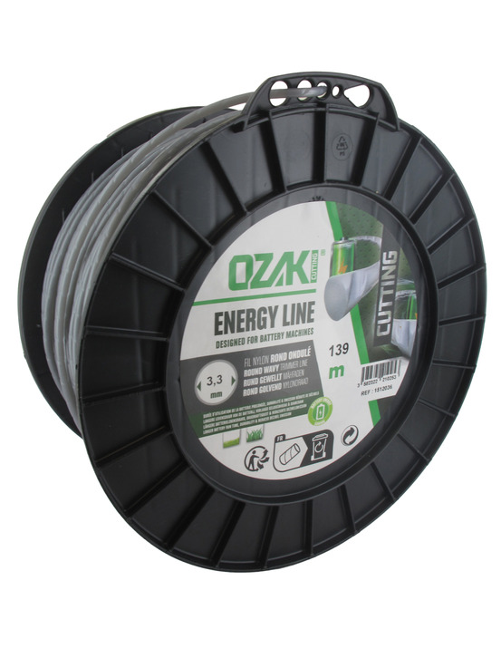 Bobine fil nylon ondulé rond ozaki energy line. Breveté, pour optimisation autonomie des équipements à batterie - longueur: 139