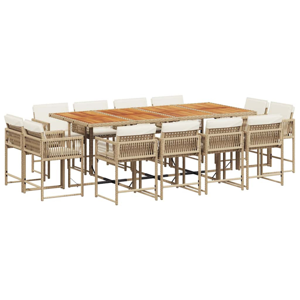 Ensemble à manger de jardin et coussins 13 pcs beige