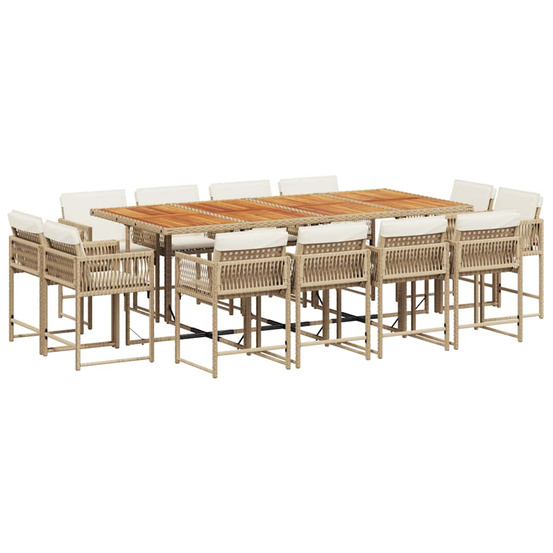 Ensemble à manger de jardin et coussins 13 pcs beige