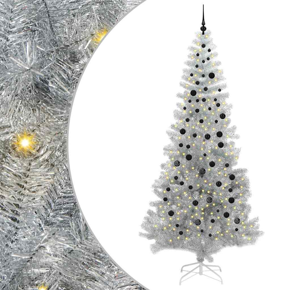 Sapin de noël avec 300 led avec support argent 240 cm pet
