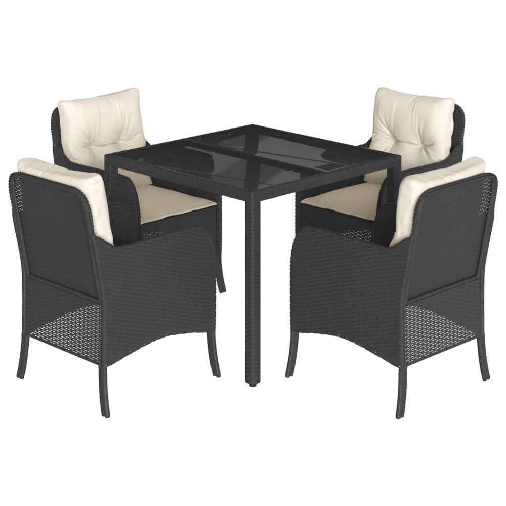 Ensemble à manger de jardin coussins 5pcs noir résine tressée