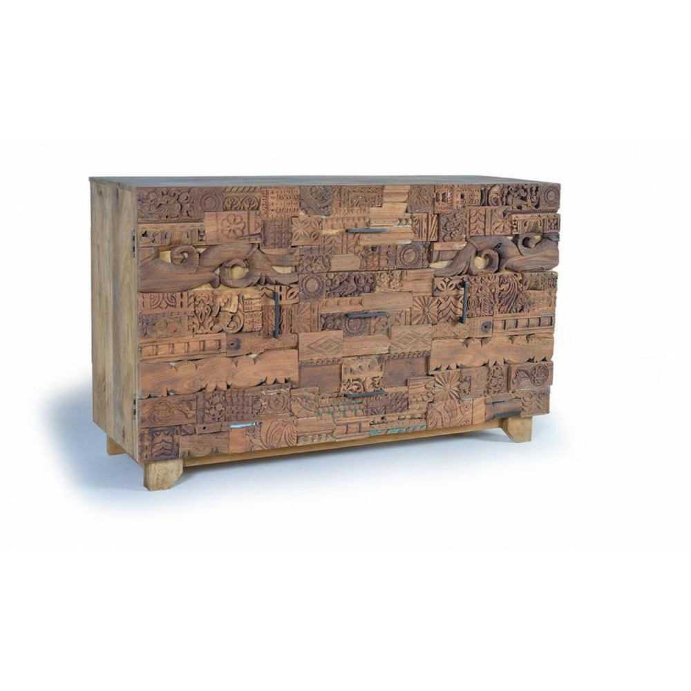 Buffet 3 tiroirs bois marron - azélie décoration d'autrefois