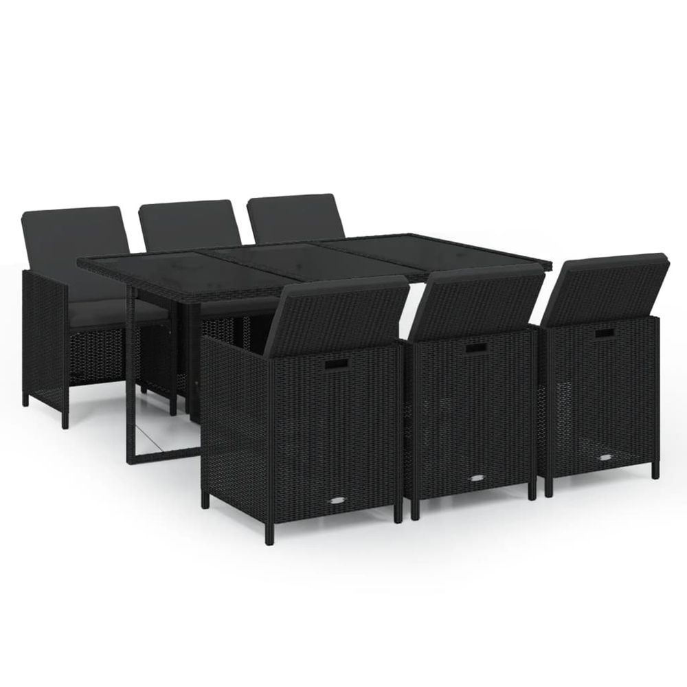 Ensemble à manger de jardin coussins 7pcs résine tressée noir