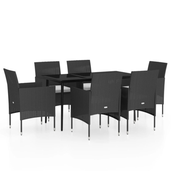 Ensemble à manger de jardin avec coussins 7 pcs noir