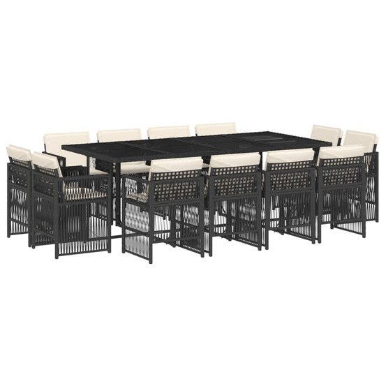 Ensemble à manger de jardin 13 pcs coussins noir résine tressée