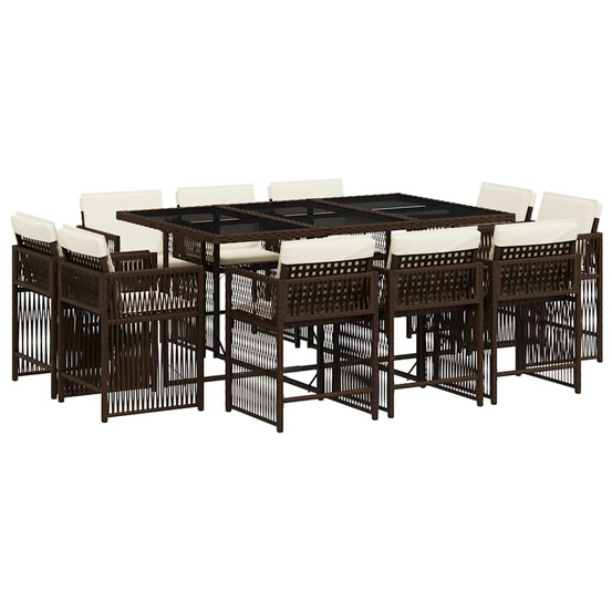 Ensemble à manger de jardin et coussins 11 pcs marron rotin