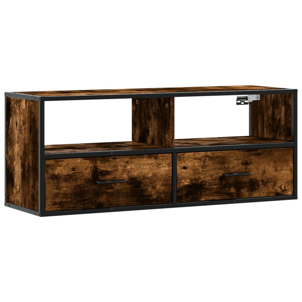 Meuble tv chêne fumé 100x31x39,5 cm bois d'ingénierie et métal