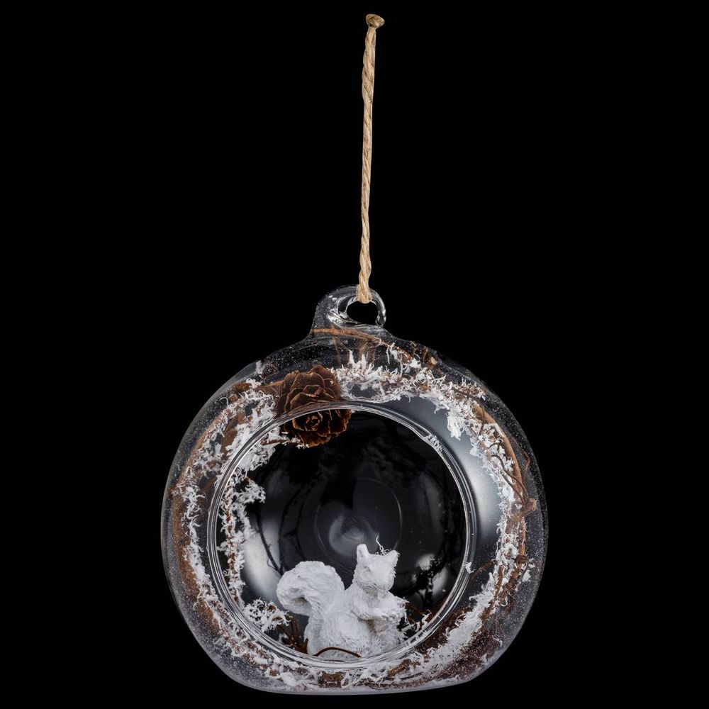 Boule ouverte avec écureuil 8cm verre