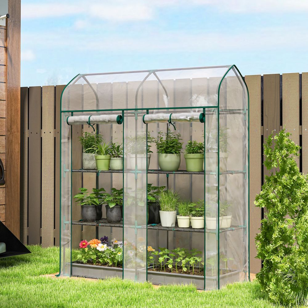 Mini serre de jardin acier pvc transparent 143 x 46 x 165 cm balcon 3 niveaux hivernage - comfortxl outdoor living