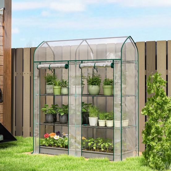 Mini serre de jardin acier pvc transparent 143 x 46 x 165 cm balcon 3 niveaux hivernage - comfortxl outdoor living