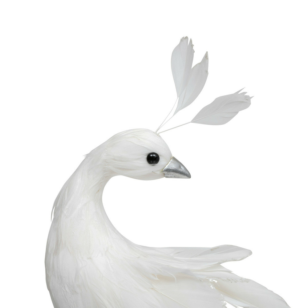 Déco de noël grand paon blanc en plumes h 60 cm