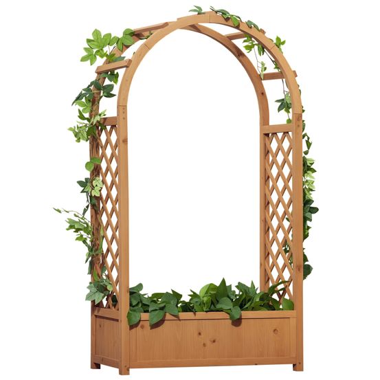 Bac à fleurs arche bois sapin jardin grimpantes décoratif 83x36x152cm marron