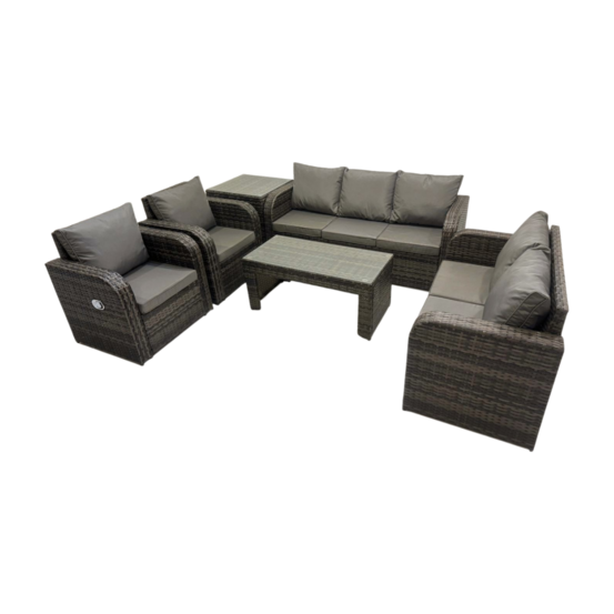 7 places ensembles de salon de jardin avec table basse rectangulaire table d'appoint gris foncé mixte