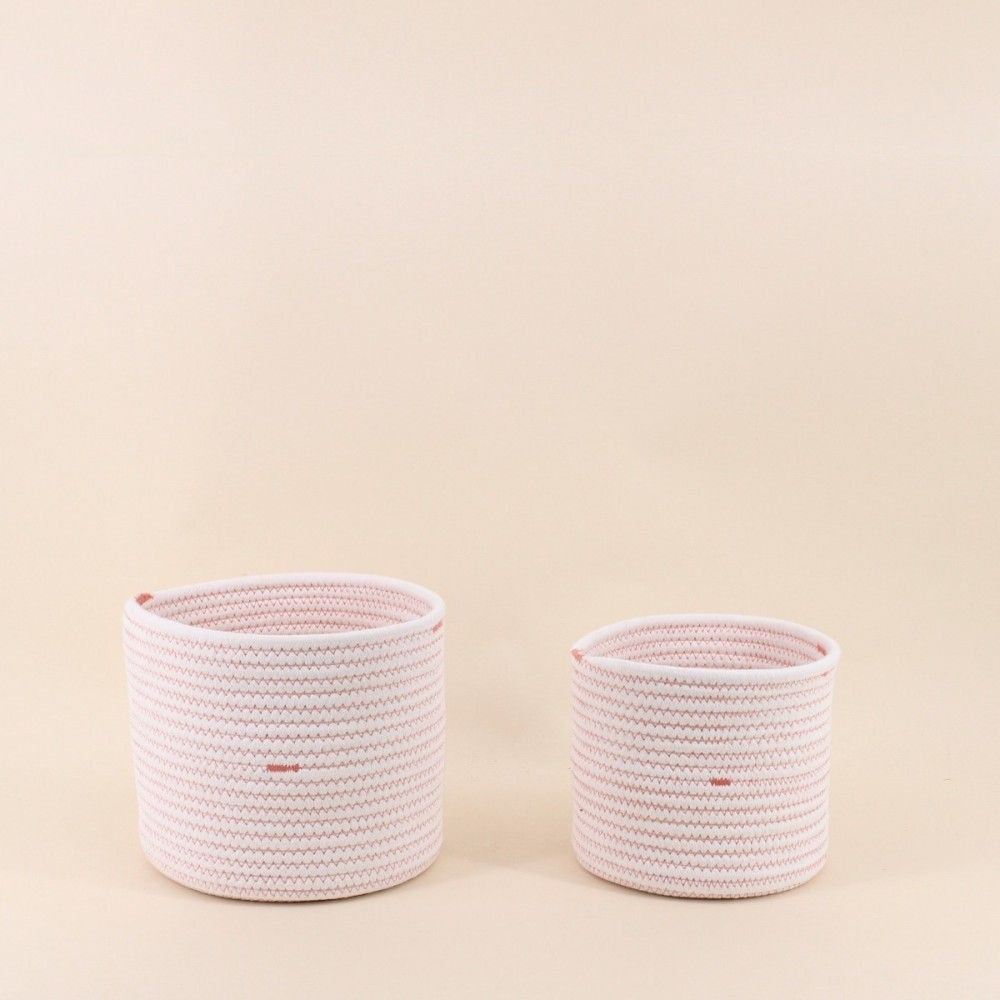 Lot de 2 paniers en corde blanc détails terracotta