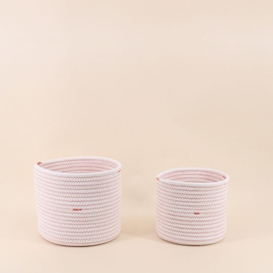 Lot de 2 paniers en corde blanc détails terracotta