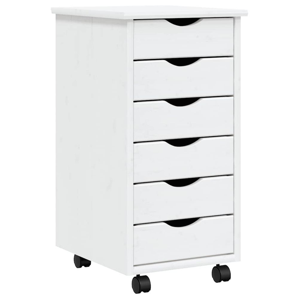 Armoire roulante avec tiroirs moss blanc bois de pin solide