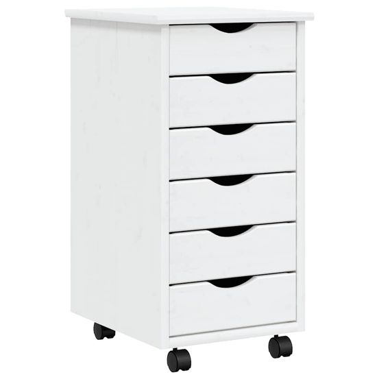 Armoire roulante avec tiroirs moss blanc bois de pin solide