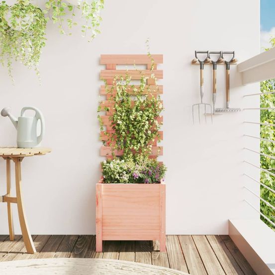Jardinière avec treillis bois douglas massif pour balcon 39x40x114cm