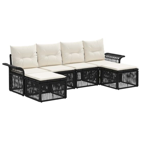 Ensemble de canapé de jardin 6 pc noir polyrotin