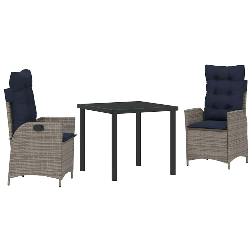 Ensemble de salle à manger pour jardin 3 pcs gris et noir rotin