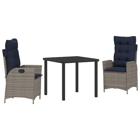 Ensemble de salle à manger pour jardin 3 pcs gris et noir rotin