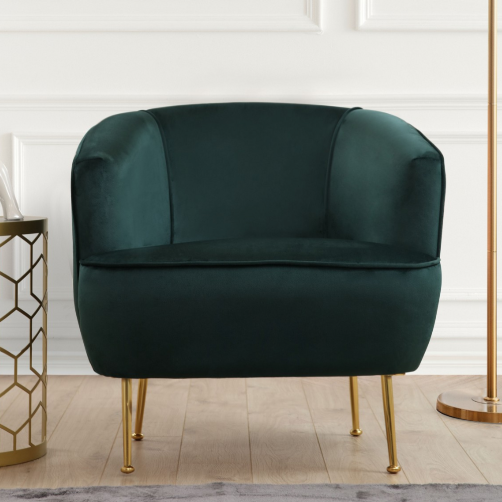 Fauteuil velours vert - pieds dorés davis