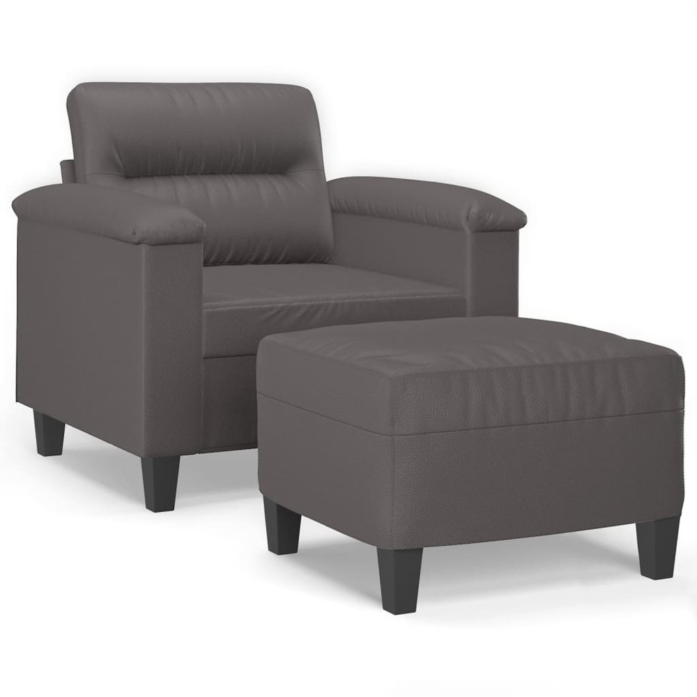 Fauteuil avec repose-pied gris 60 cm similicuir