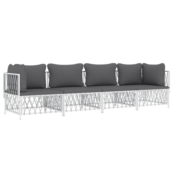 Salon de jardin meuble d'extérieur ensemble de mobilier 4 pièces avec coussins blanc acier