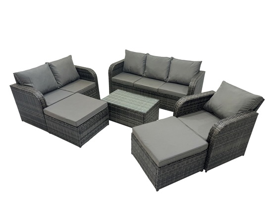 8 places ensemble de meubles de jardin canapés de terrasse fauteuil avec table en verre trempé 2 grand tabourets gris foncé mixte