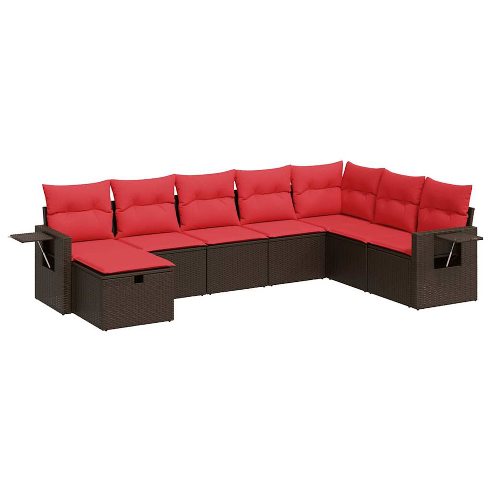 Salon de jardin 8 pcs avec coussins marron résine tressée