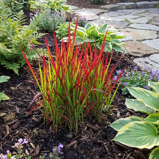 Lot de 6 - imperata cylindrica 'red baron' - herbe sanguine du japon - p. 9 cm