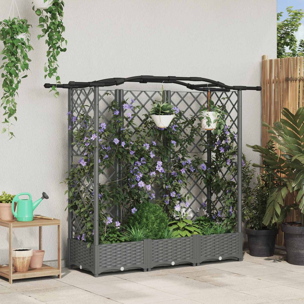 Jardinière treillis polypropylène extérieur plantes grimpantes 163cm gris clair
