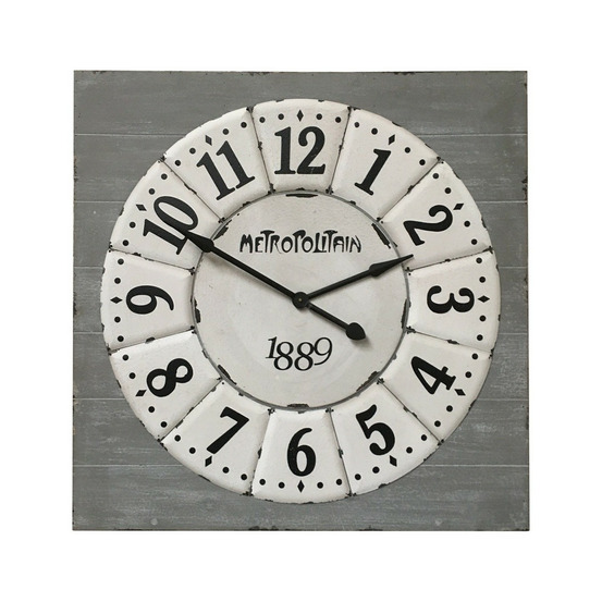 Grande horloge murale décorative vintage salon bois blanc gris 96 cm
