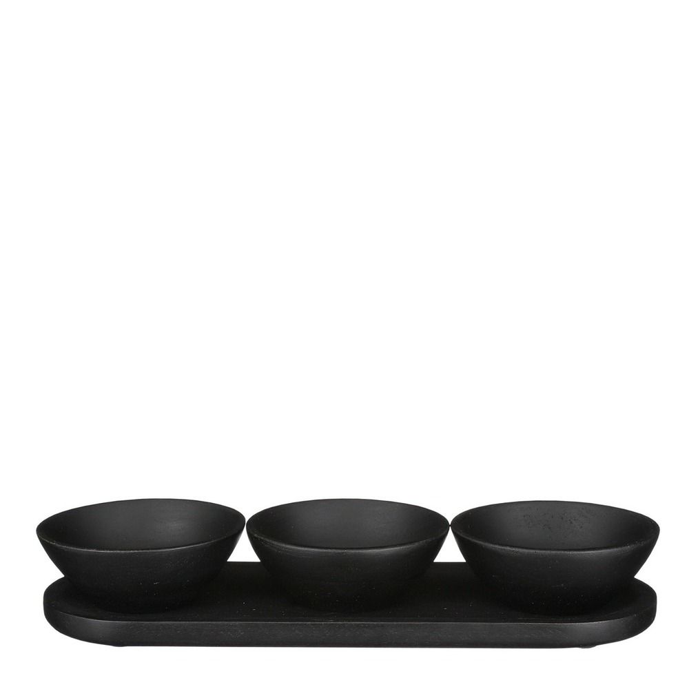 Mica decorations tomar bols sur plateau - lot de 4 - 200 ml - 100% fsc bois de manguier - noir