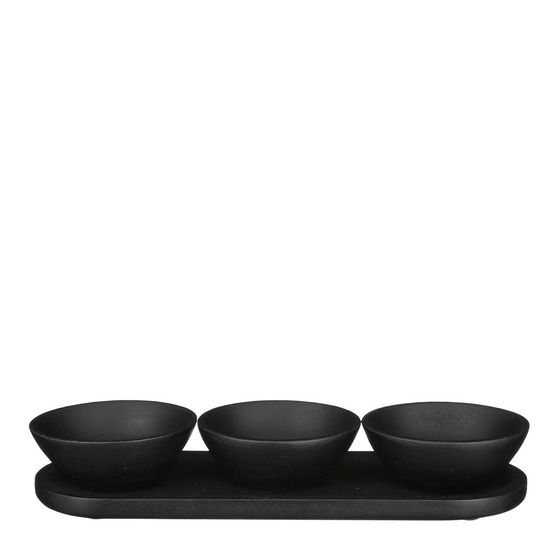 Mica decorations tomar bols sur plateau - lot de 4 - 200 ml - 100% fsc bois de manguier - noir