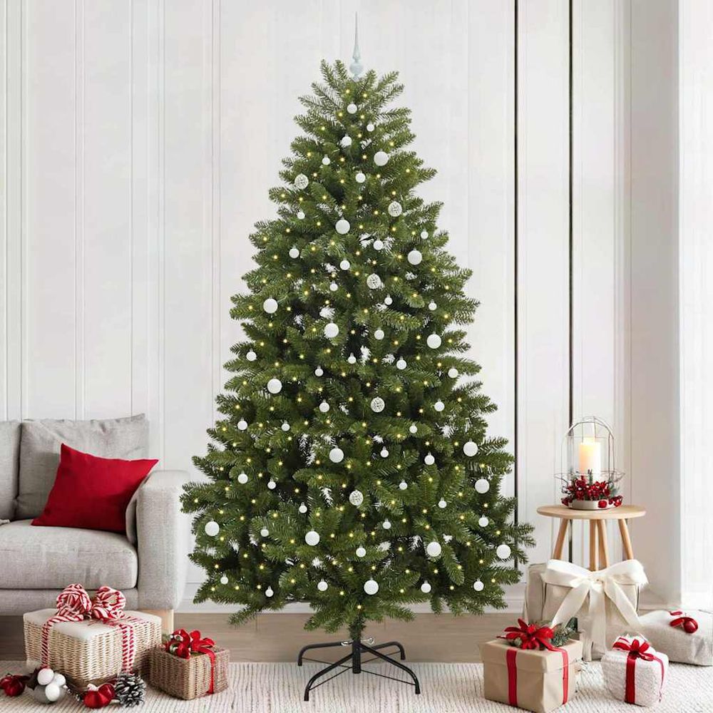 Sapin de noël vert 240 cm, kit complet avec guirlande led, cime et 120 boules de noël
