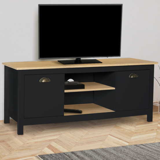 Meuble tv 113 cm campagne isis bois et noir