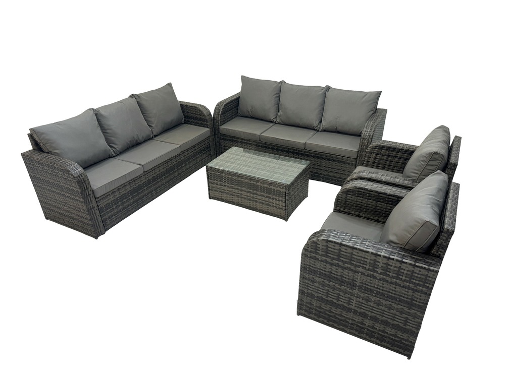 Ensemble de canapés en rotin avec canapé 3 places chaise inclinable gris foncé mixte