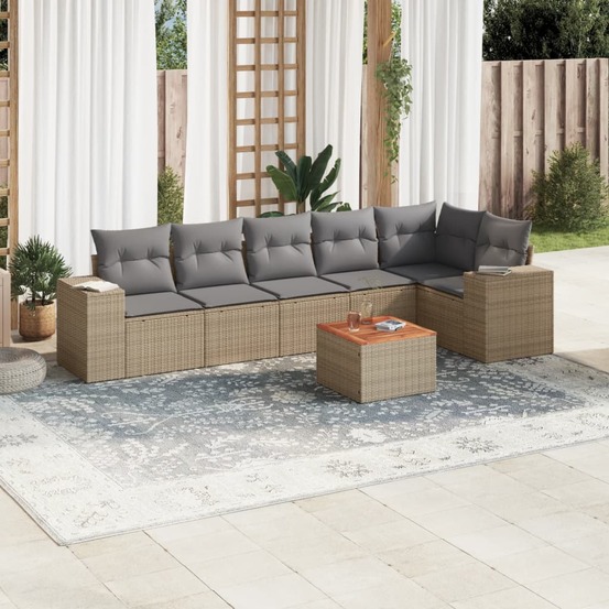 Salon de jardin avec coussins 7 pcs beige résine tressée