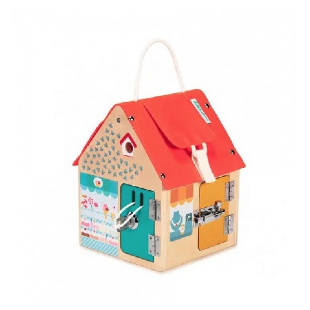 Maison d'apprentissage en bois pour enfants - jouet à manipuler coloré