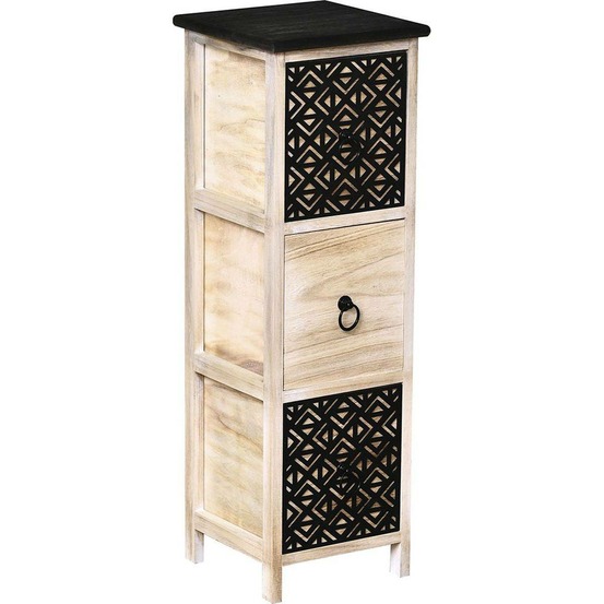 Meuble mdf/paulownia pm 3 tiroirs avec poignees metal ronde noir - naturel grave noir